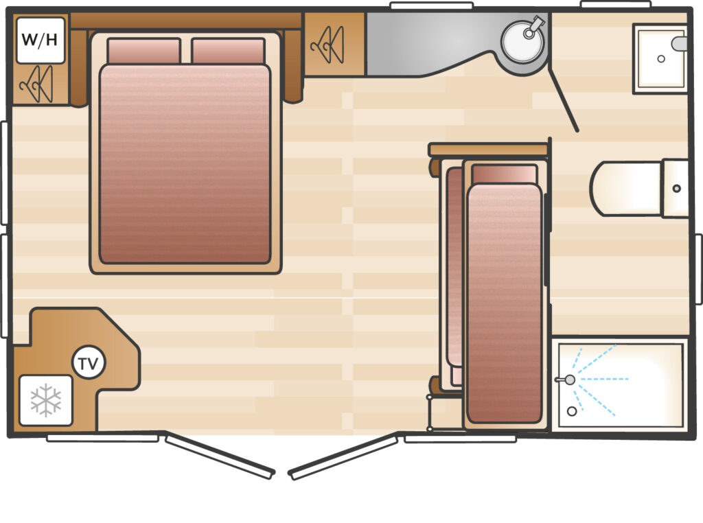 4 berth pod floor plan with sofa bed out