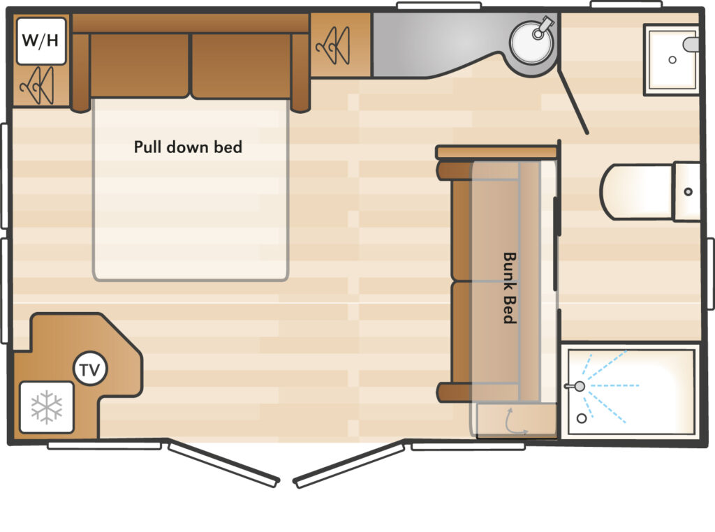 4 berth pod floor plan with sofa