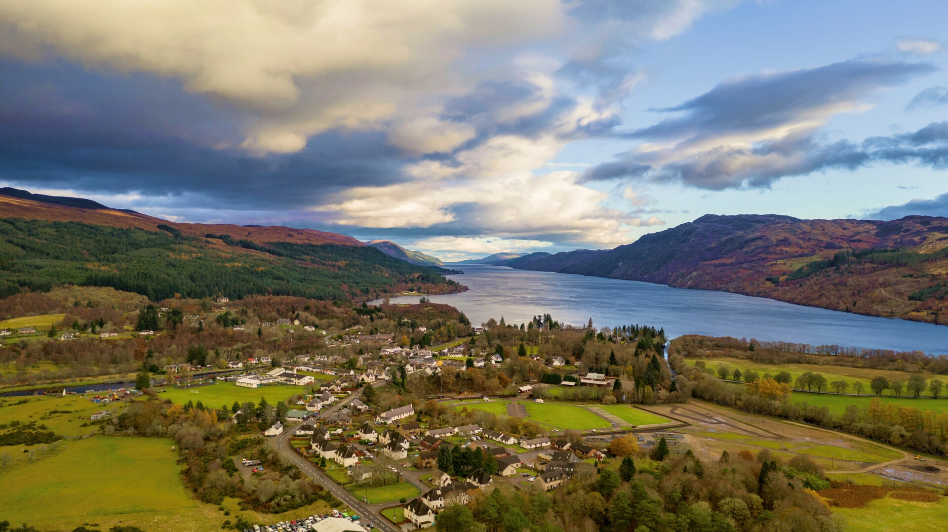 aerial view of fort augustus and southern loch ness